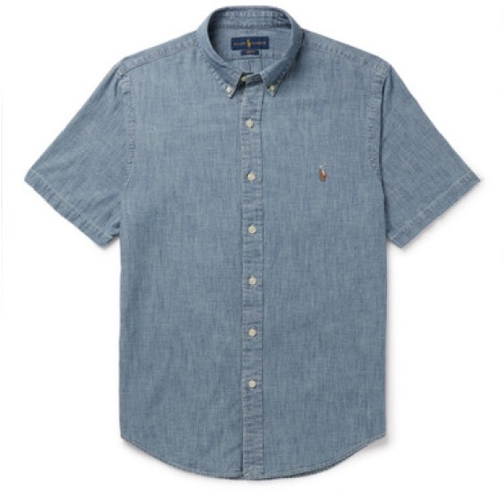 Men's Denim Blue Polo Button Up Shirt by Ralph Lauren Shirt Size Large